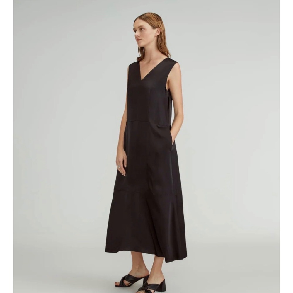 Everlane Womens Black Viscose V-Neck Tie Back Maxi Dress‎ Size M